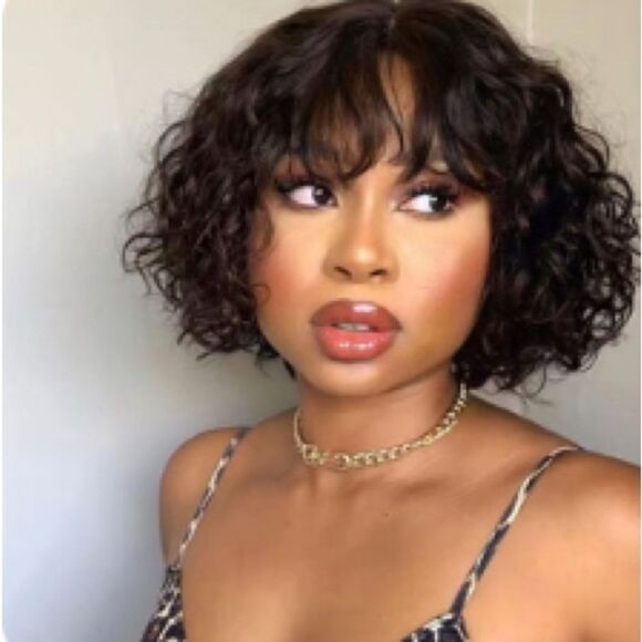 Luvme Hair Short Cut Loose Curl Bob Closure Wig With Wispy Bangs 8 inches - Picture 10 of 10